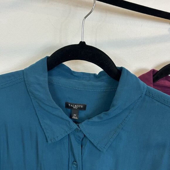 Lot Of 2 Talbots 2X Button Down Blouse Tops Rayon Chest Pockets Career - Picture 3 of 12